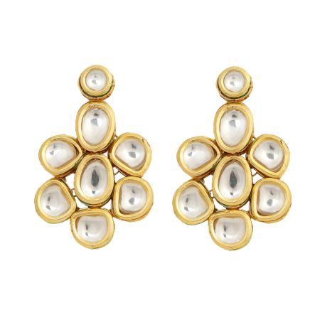 Handmade Geometric Floral Kundan Stud Earrings